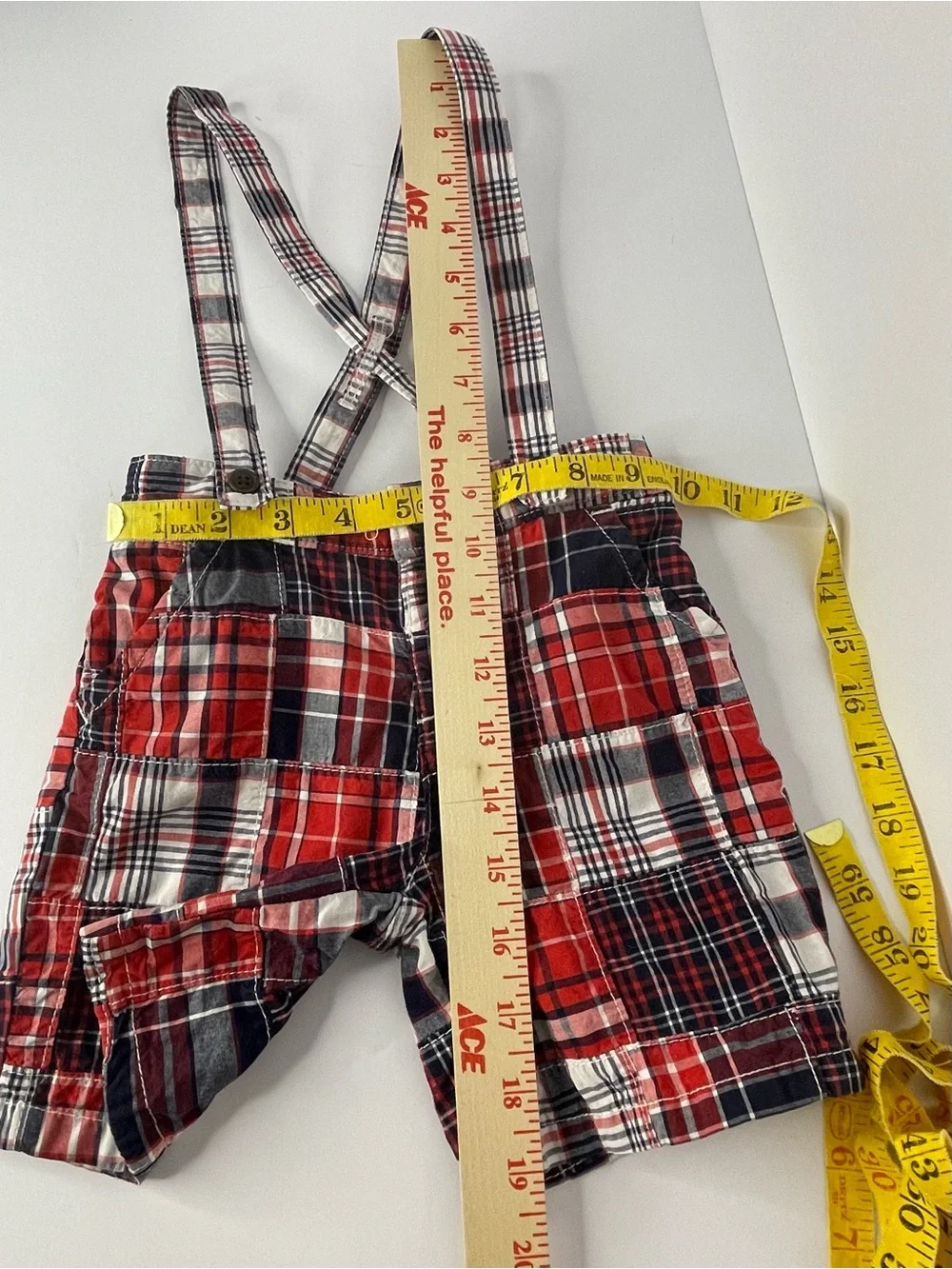 Gymboree Patchwork Madras Plaid Suspender Shorts Red White Blue 18-24 Months